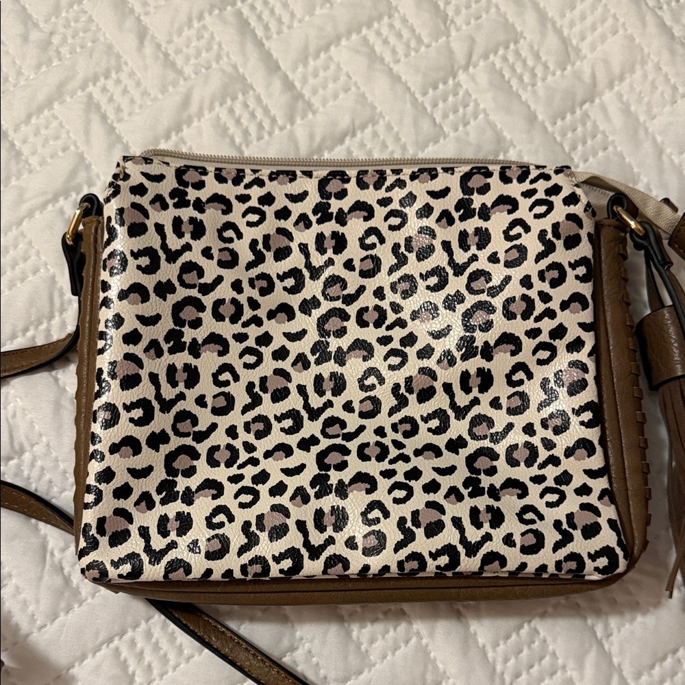 Leopard Print Crossbody Bag with Tassel Trim - Brown - Picture 7 of 9